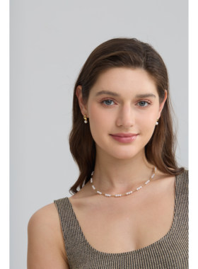 三颗珍珠金管满天星项链