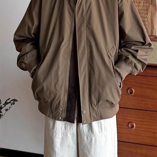 日系男装美式飞行夹克男女复古春季立领质感cleanfit外套情侣上衣 - 图1