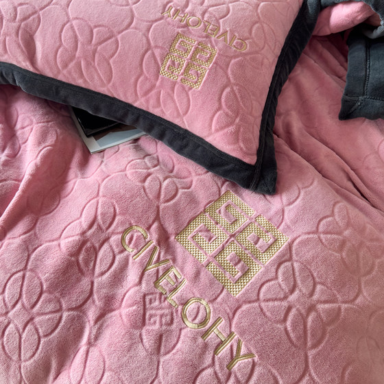 Light luxury milk velvet four-piece set with embroidered double-sided coral