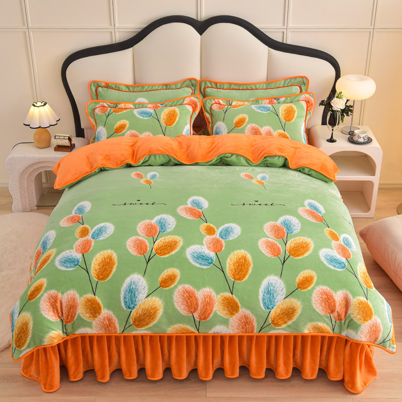 轻奢牛奶绒四件套双面加绒加厚保暖法兰绒珊瑚绒被套双人床上用品