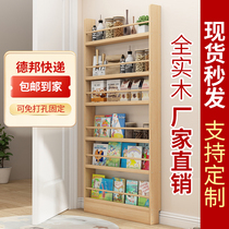 Door rear bookshelf ultra-thin shelve solid wood storage cabinet Children wall-mounted multilayer wall integrated by wall slit narrow cabinet