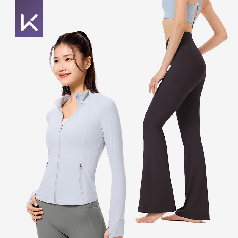 Keep秋冬运动瑜伽普拉提健身套装修身显瘦立领外套时尚加绒喇叭裤