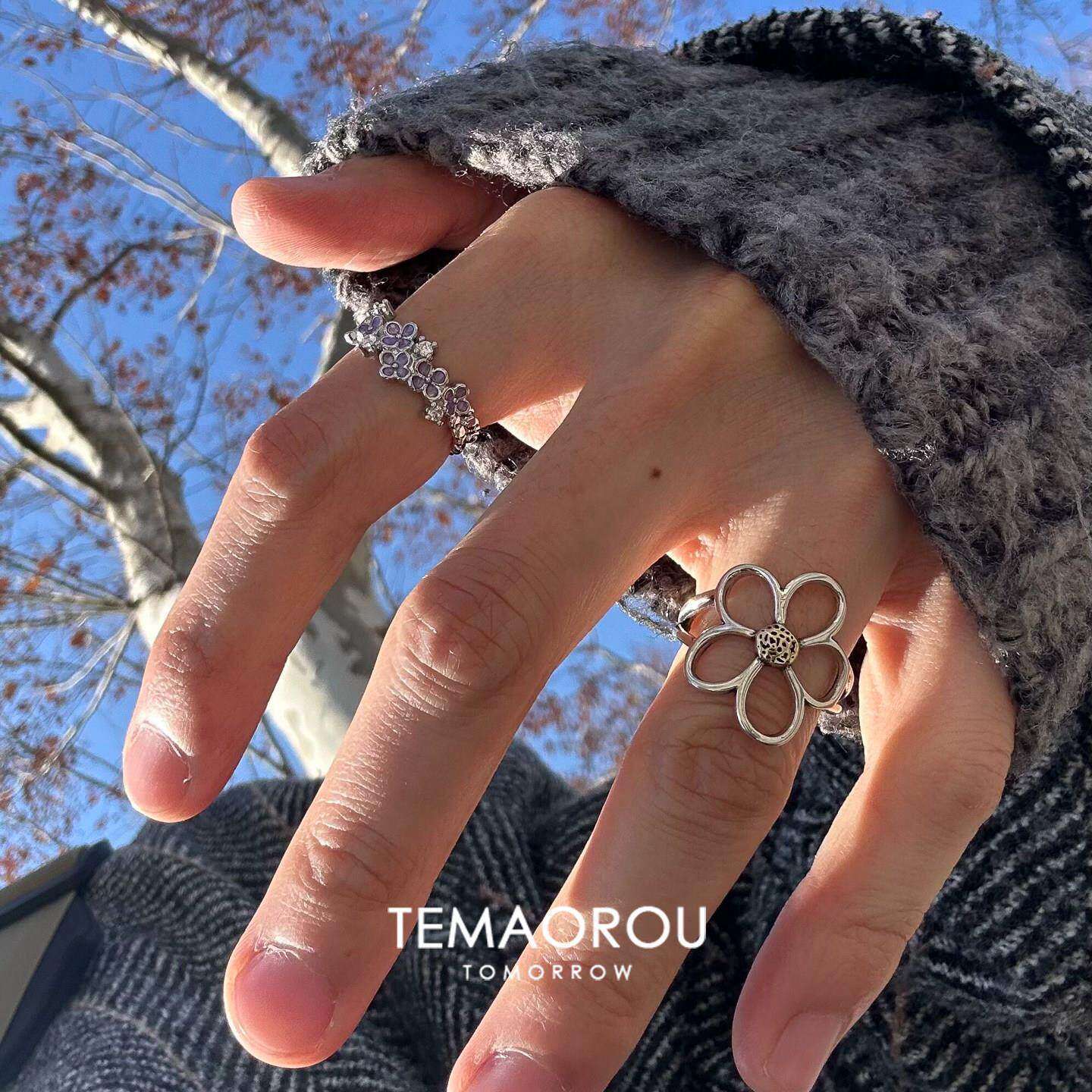 S925 sterling silver metal line silver flower ring for women