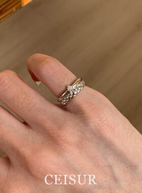 S925纯银复古菱格尾戒素圈戒指女