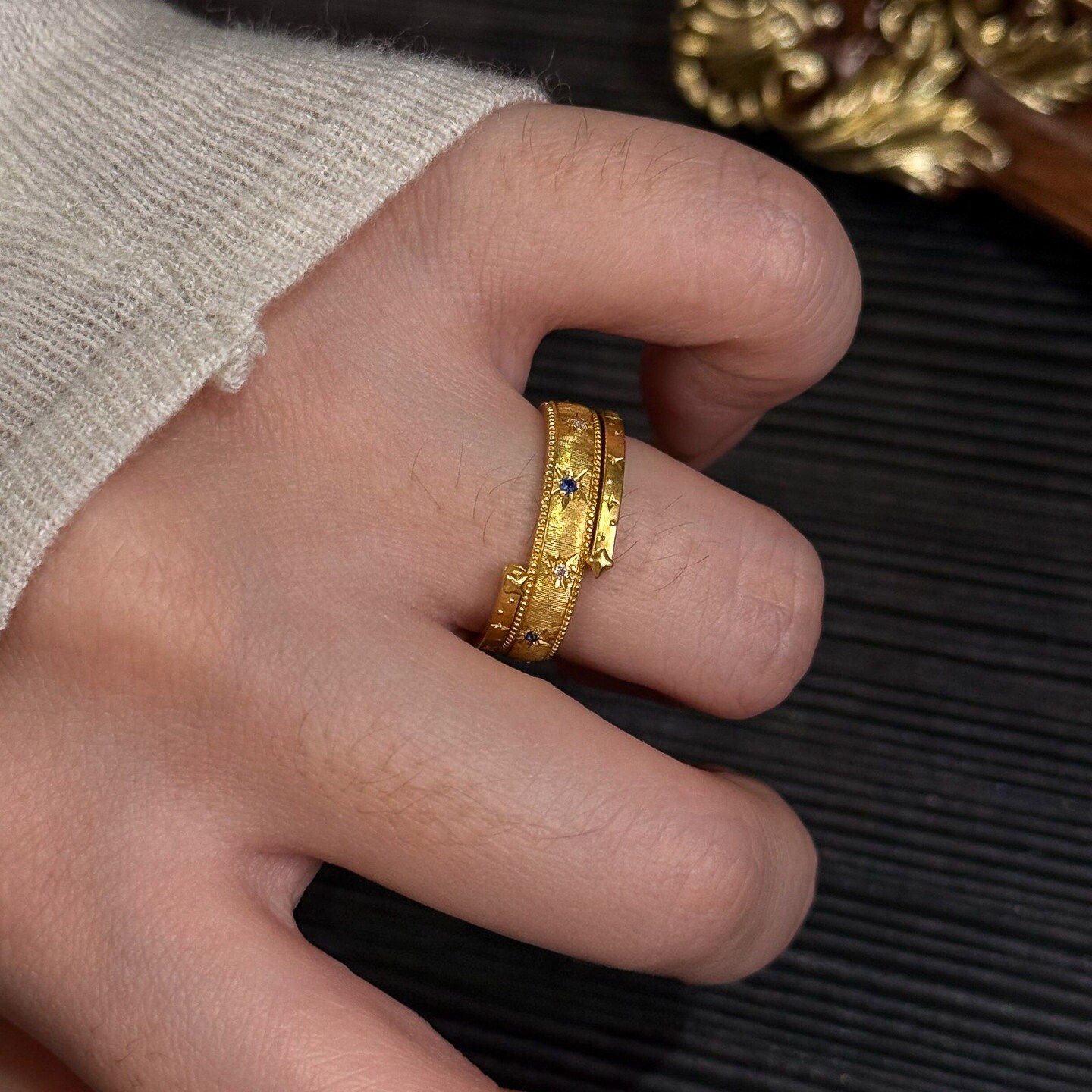S925 sterling silver fantasy planet flash diamond wide mouth gold ring