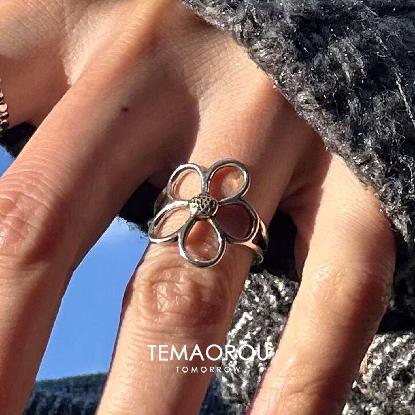 S925 sterling silver metal line silver flower ring for women