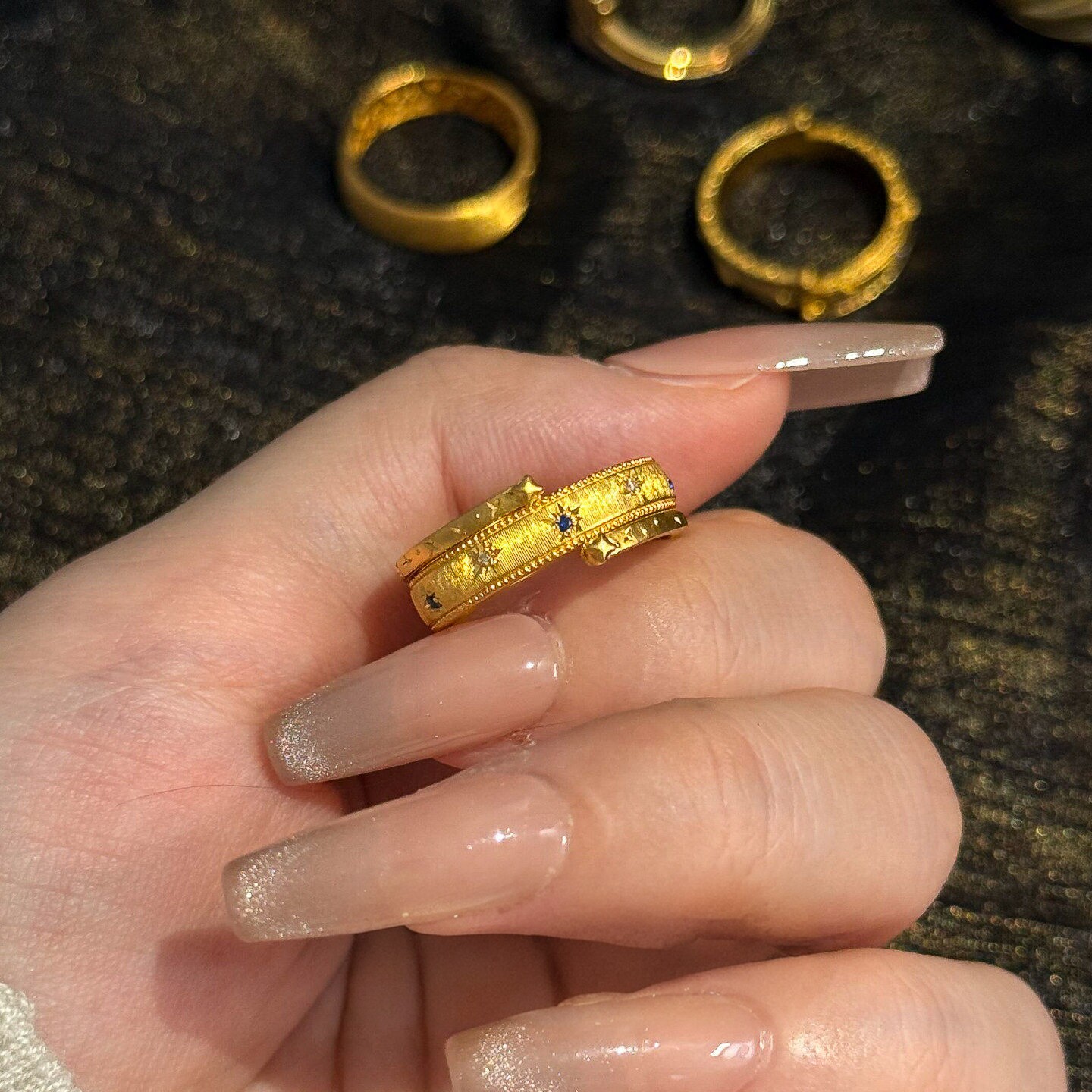 S925 sterling silver fantasy planet flash diamond wide mouth gold ring