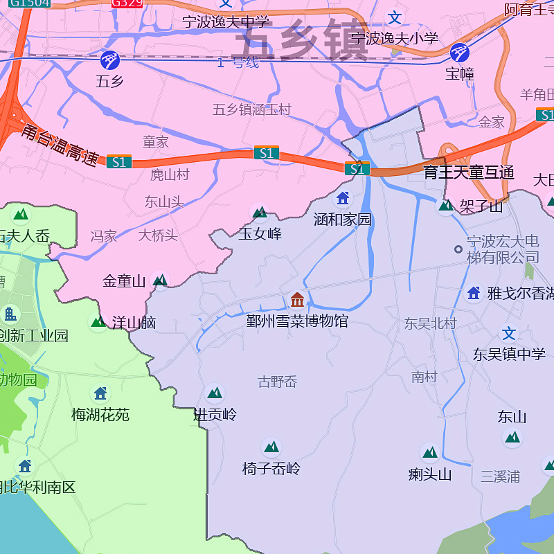 鄞州区地图1.1m贴图浙江省宁波市行政交通路线颜色分布高清新款