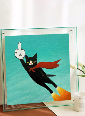 猫咪装饰画儿童房客厅蓝色卡通亚克力相框摆件咖啡店可爱小猫摆画