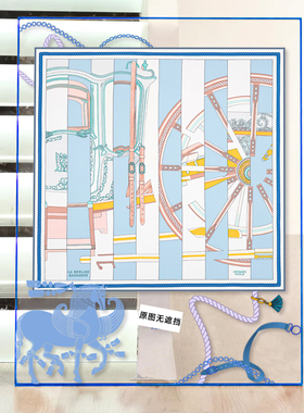 客厅轻奢亚克力框装饰画蓝色系马车丝巾挂画酒店别墅玄关高档壁画