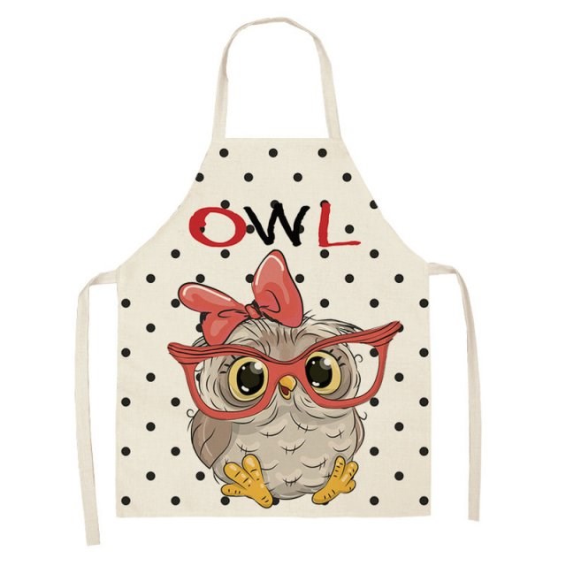 1PC 66x47cm Owl Pattern Kitchen Adult Apron Sleeveless Cotto-图1