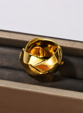 欧美高级金属铜镀18k真金复古个性独特缠绕指环小众时尚气质戒指