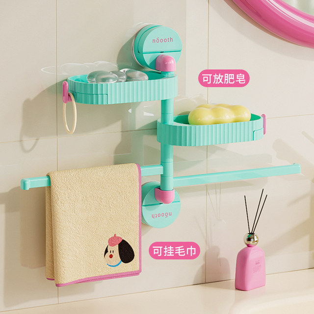 Suction cup rotating soap towel rack without punching