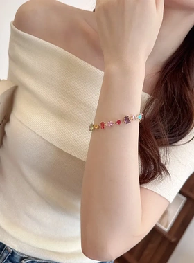 糖果系多巴胺锆石镶嵌几何水滴精致手链高级感轻奢小众百搭手饰女