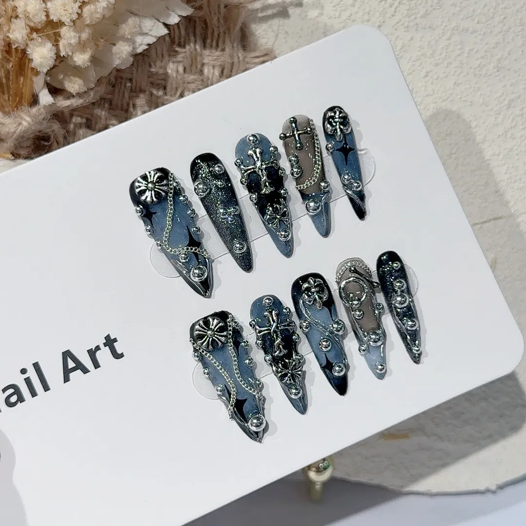 『十字与铆钉』暗黑朋克金属辣妹ins哥特穿戴甲尖门穿戴甲,淘宝优惠券,粉丝福利购,淘宝优惠卷