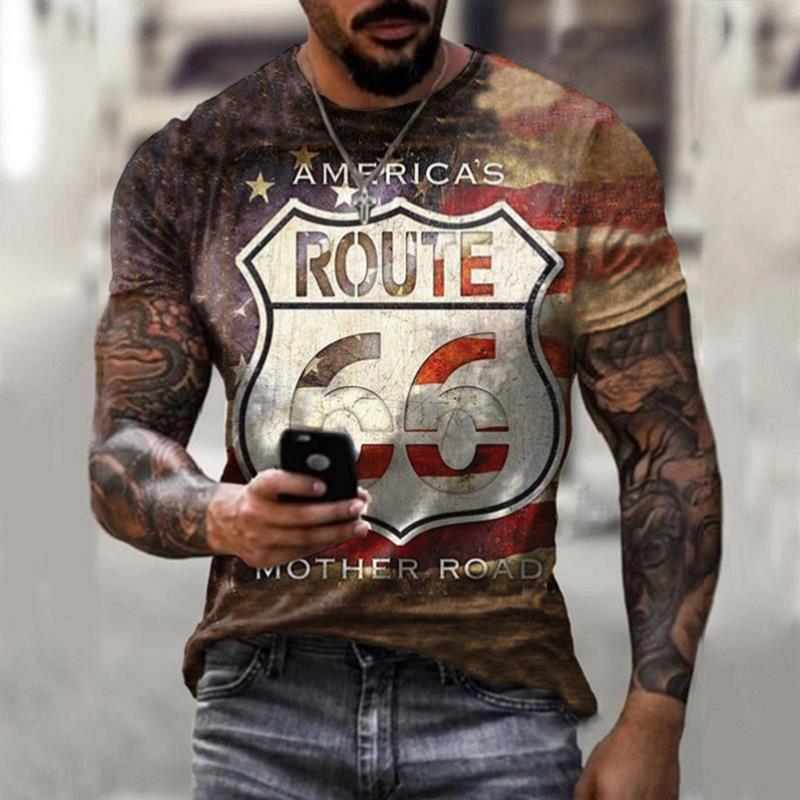 US Route 66 Letter Print Men's T-Shirt美国66号公路印花男T恤 - 图2