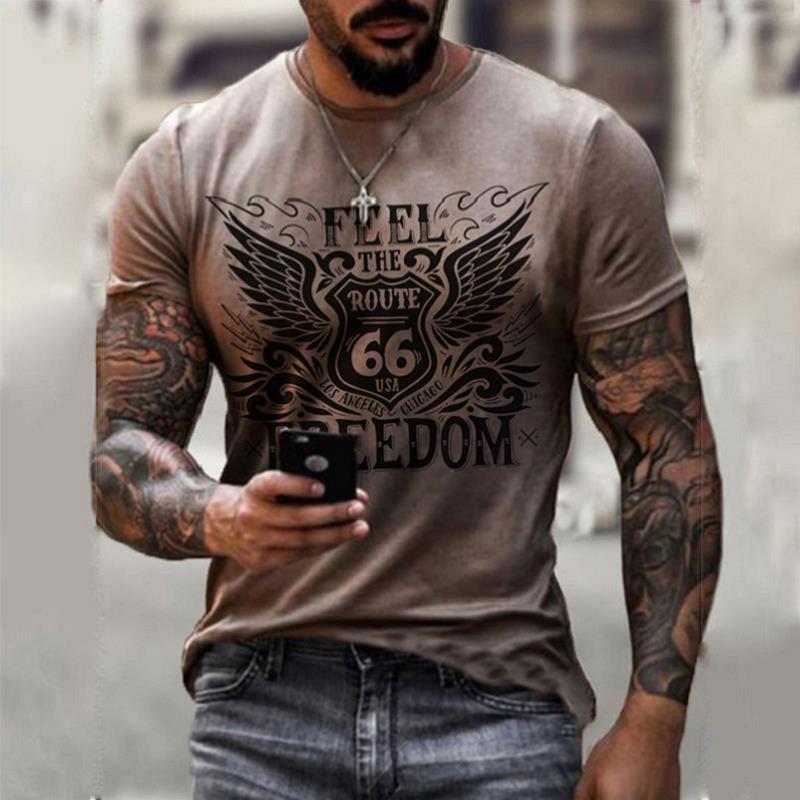 US Route 66 Letter Print Men's T-Shirt美国66号公路印花男T恤 - 图1