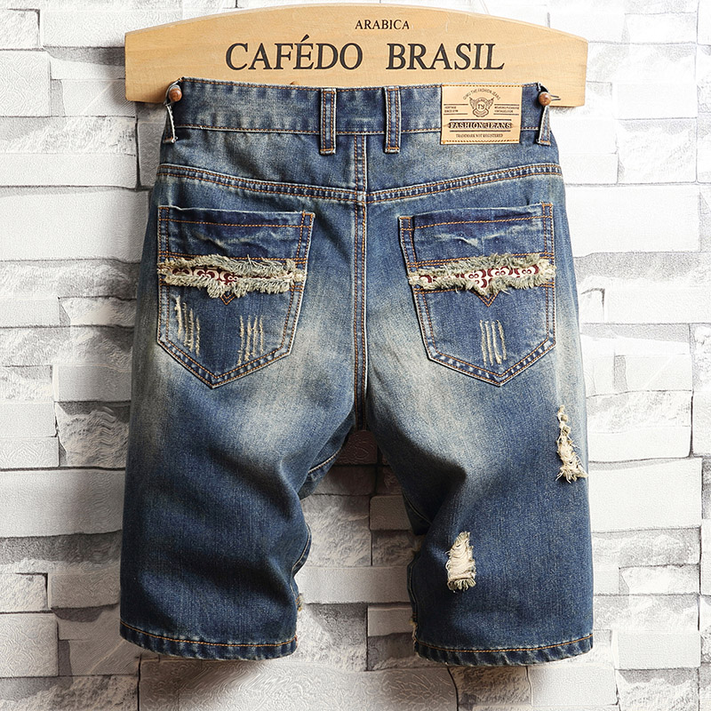 Versatile Slim Five Point Denim Beggar Pants男五分牛仔乞丐裤 - 图0