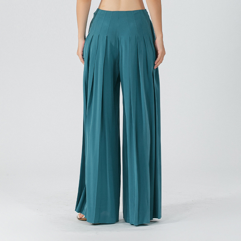 靛蓝色双绉桑蚕丝自然腰侧口袋工字褶轻盈百搭长款真丝裙裤女,淘宝优惠券,粉丝福利购,淘宝优惠卷