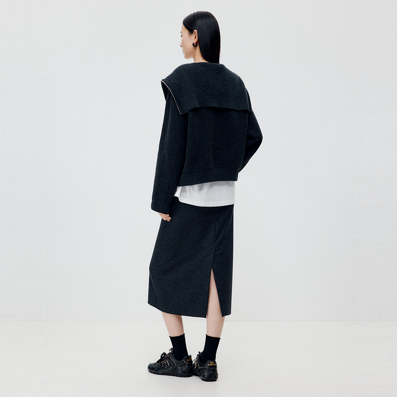 水云间女装 高腰通勤简约羊毛混纺显瘦直筒裙半身裙2025秋季新款,淘宝优惠券,粉丝福利购,淘宝优惠卷