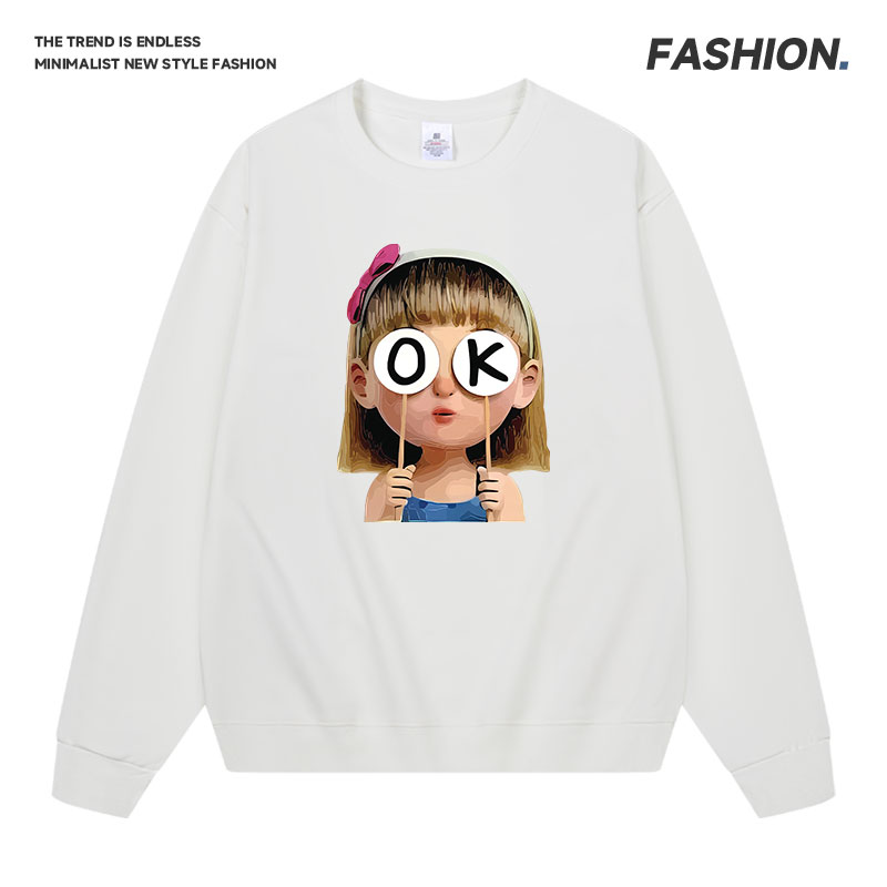 美式复古卡通印花圆领加绒卫衣 男女同款宽松休闲百搭上衣