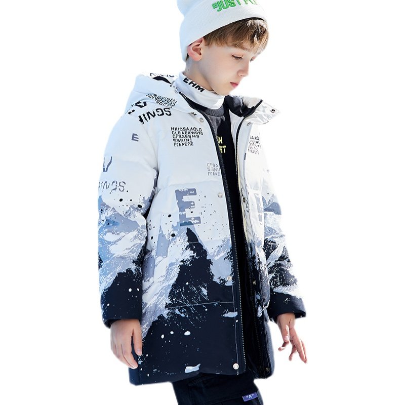 雪中飞童装正品男童羽绒服2025冬季新款洋气印花中长款儿童羽绒服,淘宝优惠券,粉丝福利购,淘宝优惠卷