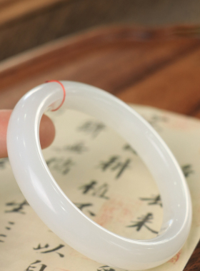 天然新疆和田玉羊脂级白玉56圈口手镯大气典雅古风男女手饰收藏