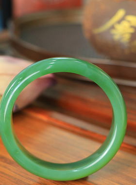 天然新疆和田玉俄罗斯老坑碧玉57.3圈口手镯大气典雅男女手饰收藏