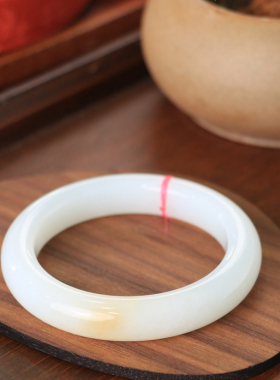 天然新疆和田玉羊脂玉飘糖53.7圈口手镯大气典雅古风男女手饰收藏