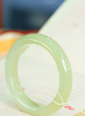 天然新疆和田玉冰底晴水53.6圈口手镯大气典雅古风男女手饰收藏