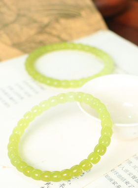 天然新疆和田玉若羌黄口料老型珠手串一条手链古风男女手饰收藏