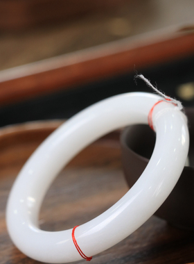 天然新疆和田玉羊脂级白玉54.6圈口手镯大气典雅古风男女手饰收藏