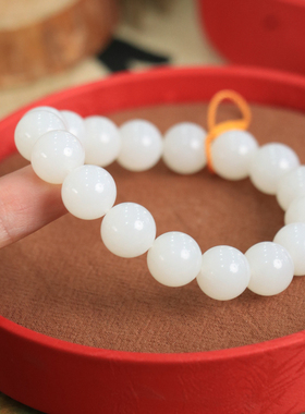 天然新疆和田玉羊脂级白玉12mm手串手链古风男女手饰收藏高档礼品