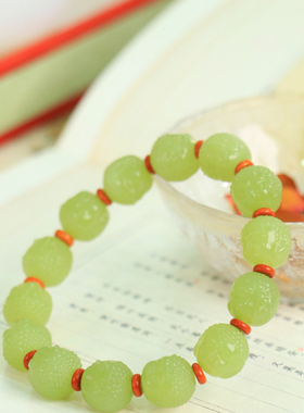 天然新疆和田玉若羌黄口料大日如来手串手链古风男女手饰收藏礼品