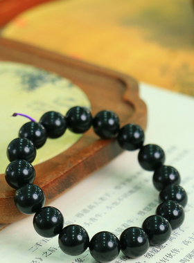 天然新疆和田玉山料青玉12mm手串手链古风男女手饰收藏高档礼品