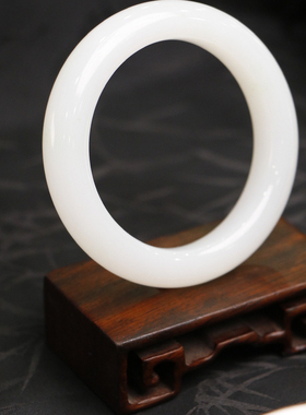 天然新疆和田玉羊脂级白玉57.8圈口手镯大气典雅古风男女手饰收藏