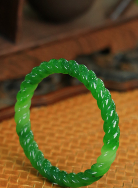 天然新疆和田玉俄罗斯老坑碧玉58.3圈口手镯大气典雅男女手饰收藏