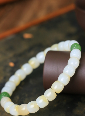天然新疆和田玉羊脂玉飘糖老型珠手串手链古风男女手饰收藏礼品