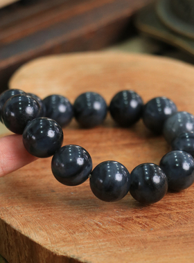 天然新疆和田玉山料青花玉16mm手串手链古风男女手饰收藏高档礼品