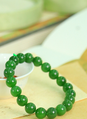 天然新疆和田玉俄罗斯老坑碧玉9.4mm手串手链古风男女手饰收藏