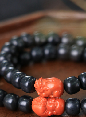 天然新疆和田玉山料墨玉老型珠手串手链一条古风男女手饰收藏礼品