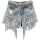ໂສ້ງສັ້ນ denim ຂາກວ້າງຂອບສົດໃສ
