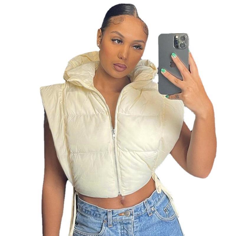 Womens hooded side-leakage sleeveless short versatile - 图3