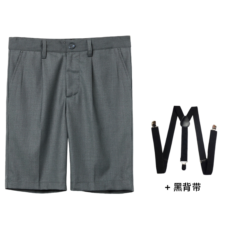 儿童深灰色礼服短西裤免烫西装裤男童背带夏季正装演出裤学生校服
