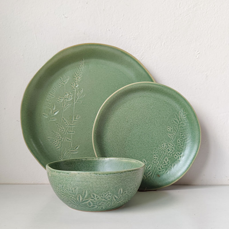 日式简约浮雕芸苔陶瓷碗盘子哑光餐具 西餐盘牛排盘面碗套装微瑕,淘宝优惠券,粉丝福利购,淘宝优惠卷