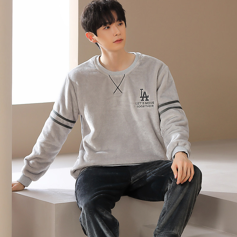 男士冬季加绒男款法兰绒珊瑚绒睡衣 古梵泽睡衣/家居服套装