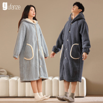 Couple sleeping robes women winter plus suede thickened coral suede autumn winter paragraph with cap pyjamas lengthened bathrobe mens home clothes