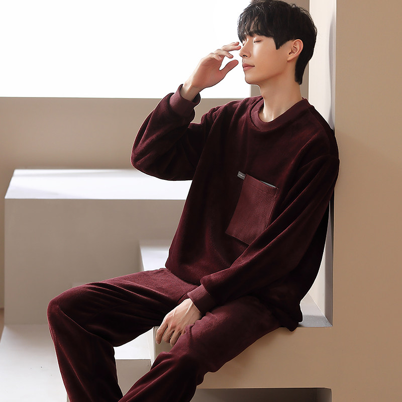 男士冬季加绒男款法兰绒珊瑚绒睡衣 古梵泽睡衣/家居服套装