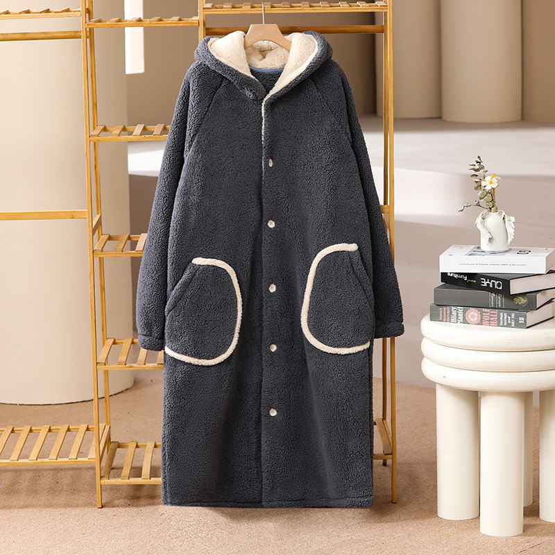 秋冬季珊瑚绒睡袍男士连帽加绒加厚中长款法兰绒大码长袍睡衣浴袍,淘宝优惠券,粉丝福利购,淘宝优惠卷