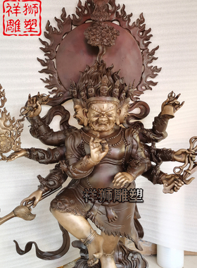 祥狮雕塑彩绘纯铜秽迹金刚佛像